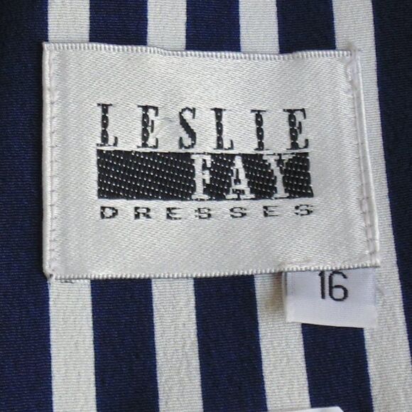 LESLIE FAY Dress, 12, Midi, Blue/White stripes, Belt, Short sleeve, Poly - Picture 12 of 14